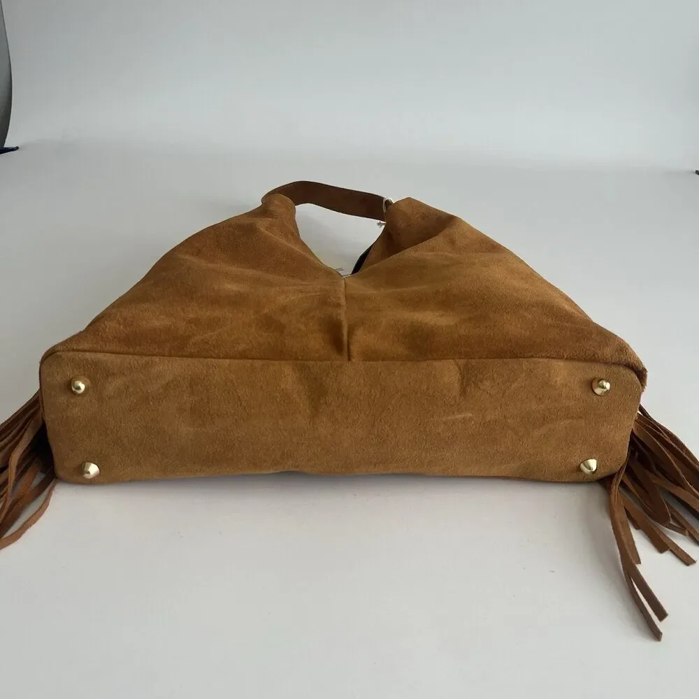 Divina Firenze Brown Suede Fringe Hobo Tote Bag Made In Italy Western Boho NWT - Picture 7 of 14